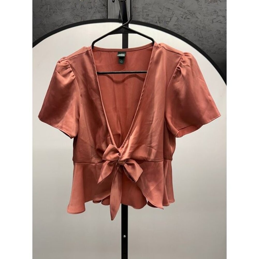 Tie-Front Satin Blouse - Rust
